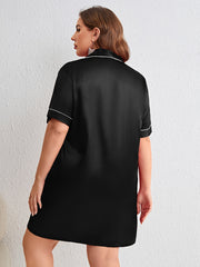  Satin Short Sleeve Nightdress with Collar