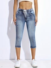 Elastic Waist Skinny Jeans Slim Fit Capris Denim Pants