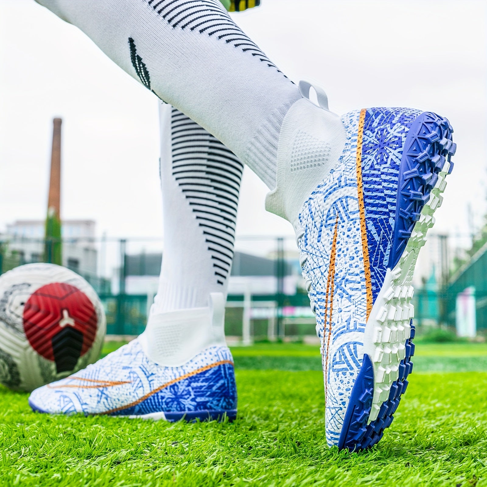 Boy's High Top Turf Football Boots Anti-Skid TF Soccer Cleats