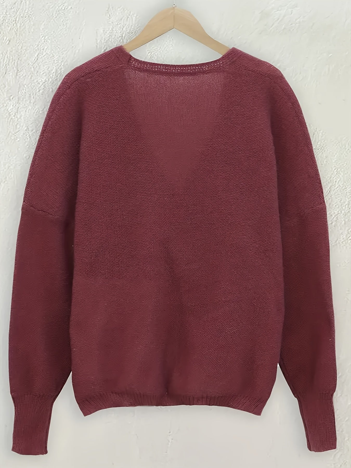  Casual Sweater Women's Plus Solid Long Sleeve Surplice Neck Jumper