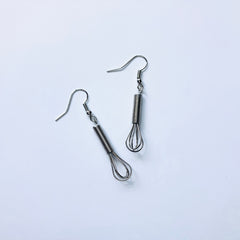 Silver Wire Wrapped Whisk Dangle Earrings Foodie Cooking Chef Gift