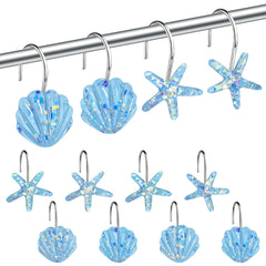 12pcs Ocean Series Shower Curtain Hooks Shell Starfish Shape Rings Bathroom