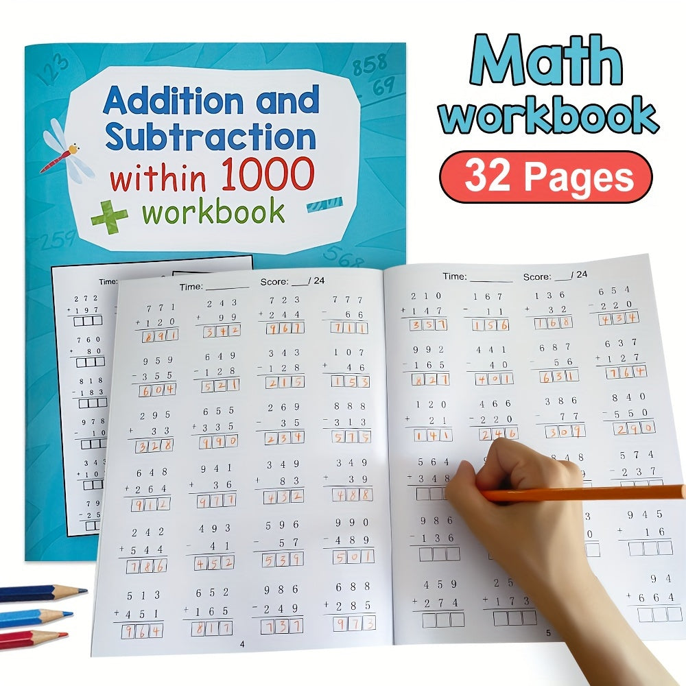 32 Pages Addition/Subtraction Within 1000 Math Workbook