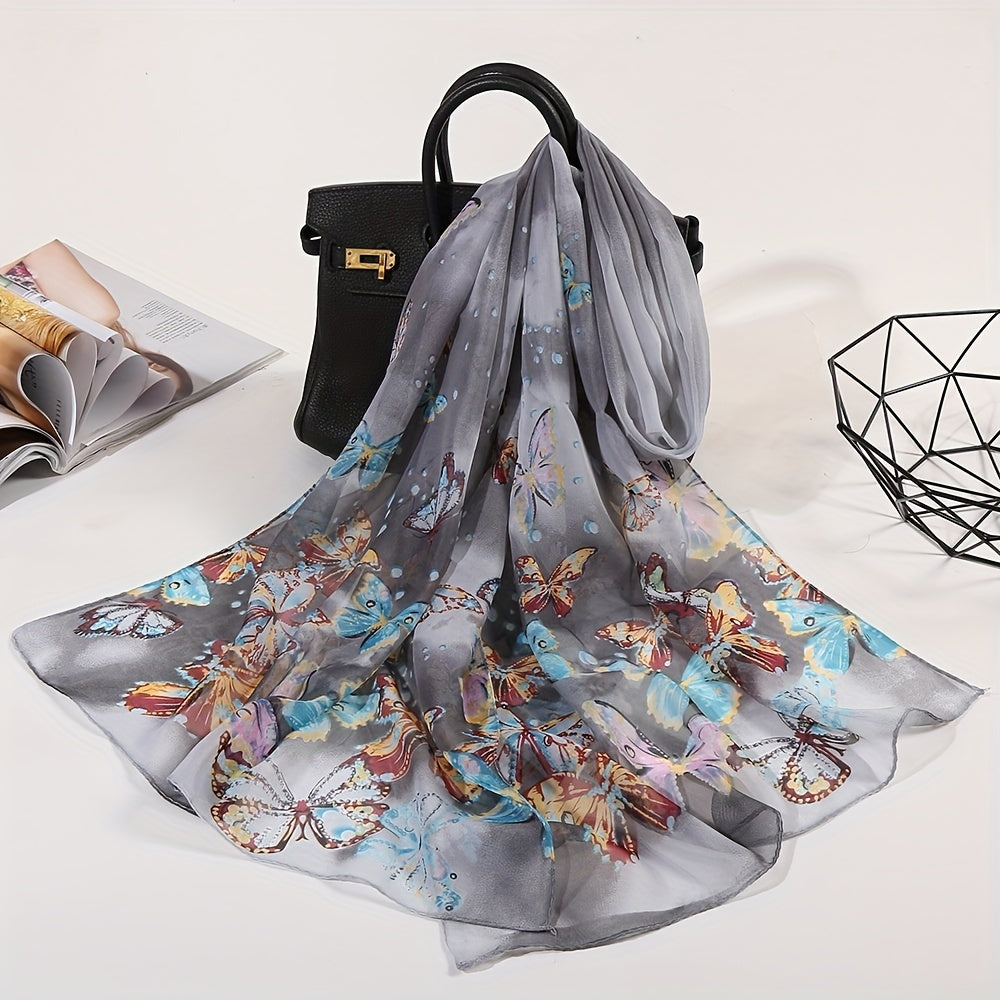 Butterfly Print Chiffon Scarf Tie Dye Gradient Shawl
