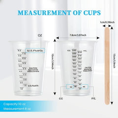 Plastic Measuring Cups 8 Oz Disposable Mixing Cups with Wooden Mixing Sticks