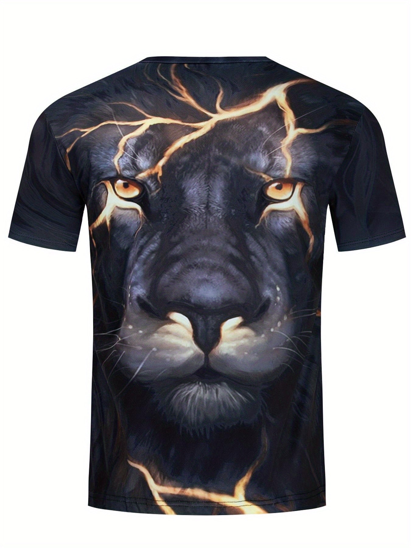 Men's Lion 3D Print T Shirt Exaggerated Casual Tee