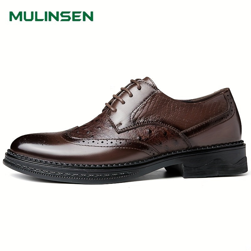 Men's Leather Brogue Oxford Shoes Lace up Formal Dress Shoes