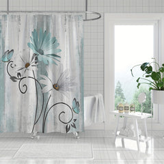 Floral Pattern Shower Curtain Waterproof Fabric Bathroom Decor
