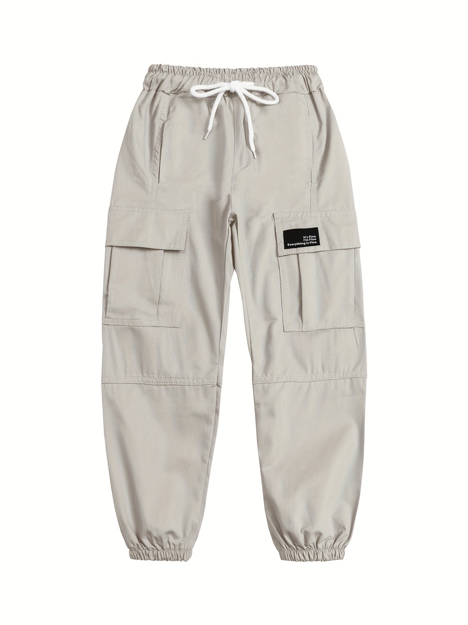 Girls Cargo Pants Elastic Waist Drawstring Loose Tapered Pockets Jogger Pants