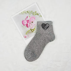Heart Rhinestone Socks Women's Crew Short Stockings