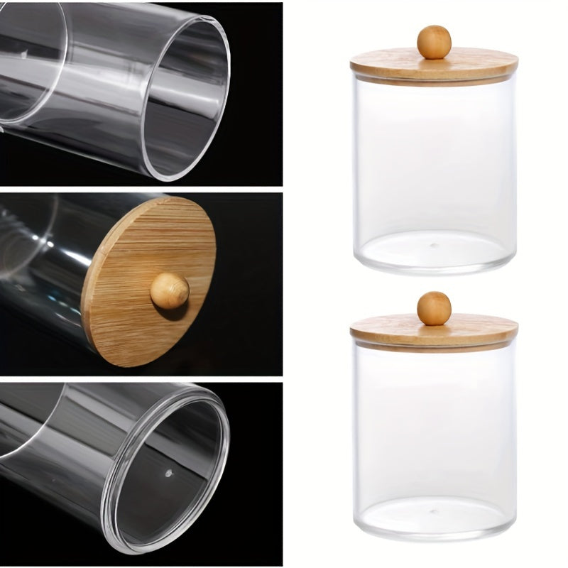 Cotton Swab Dispenser Jars With Bamboo Lids Storage Box