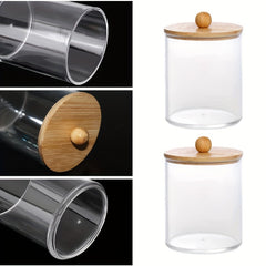 Cotton Swab Dispenser Jars With Bamboo Lids Storage Box