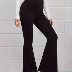 High Rise Stretch Flared Leg Trousers Plus Size Casual Pants