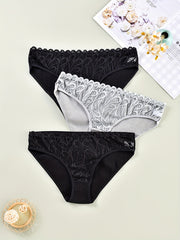 3 Pack Plus Size Panties Set Contrast Lace Briefs