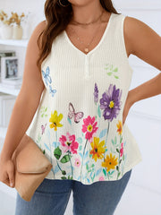  Floral Print V Neck Tank Top