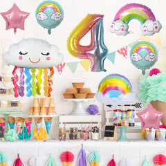8pcs Rainbow Cloud Foil Balloon Set 4th Birthday Party Decor