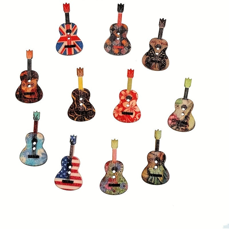10pcs Colorful Guitar Shape Wood Buttons for Sewing