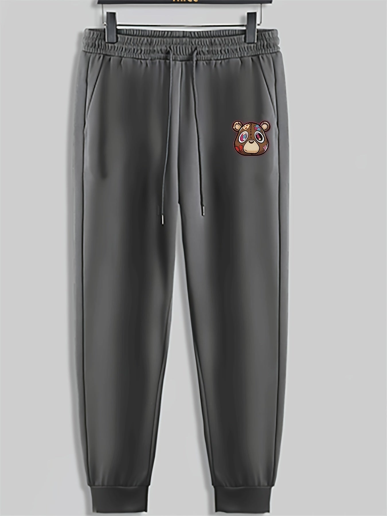 Bear Print Men's Pants Drawstring Sweatpants Loose Casual Trousers