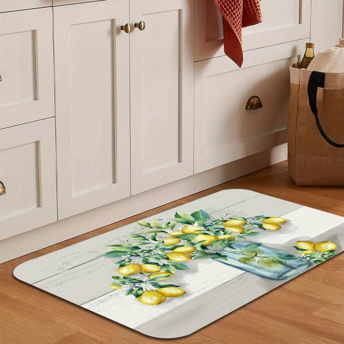 Lemon Pattern Sponge Kitchen Rugs Anti-fatigue Mat Anti-slip Doormat