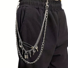 Key Lock Three Layer Waist Chain Hip Hop Rock Chain Punk Gothic Belt Chain