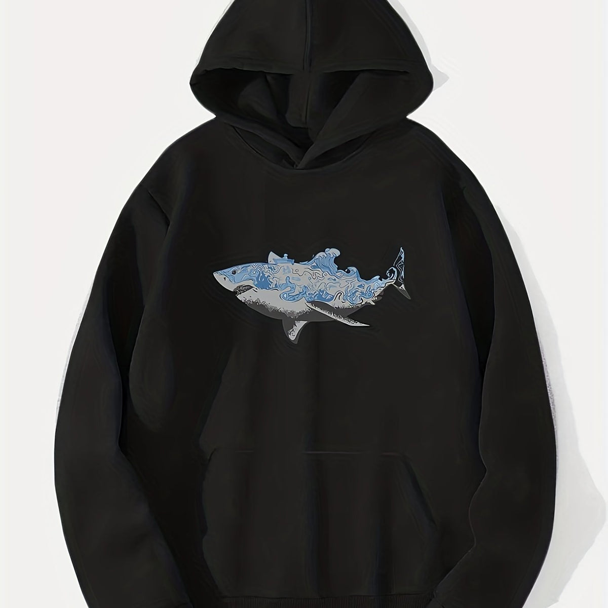 Shark Print Hoodie for Men Casual Graphic Pullover Sweatshirt