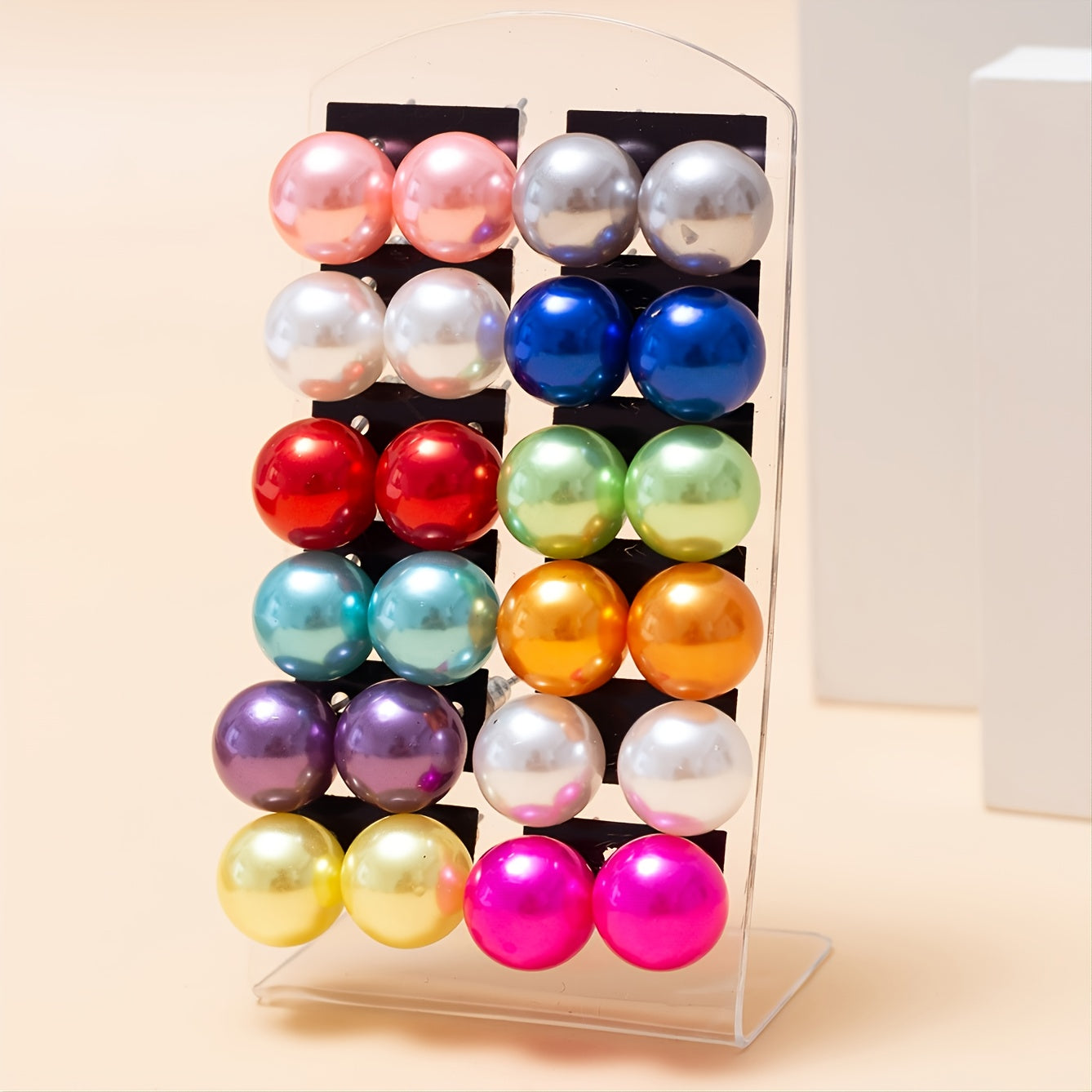12 Pairs Colorful Pearl Ball Stud Earrings Men Women 6 8 10 12mm