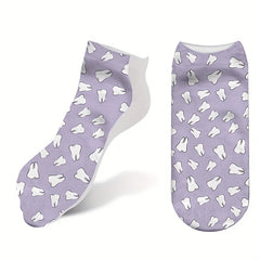 4 Pairs 3D Print Low Cut Socks Soft Lightweight Women's Stockings