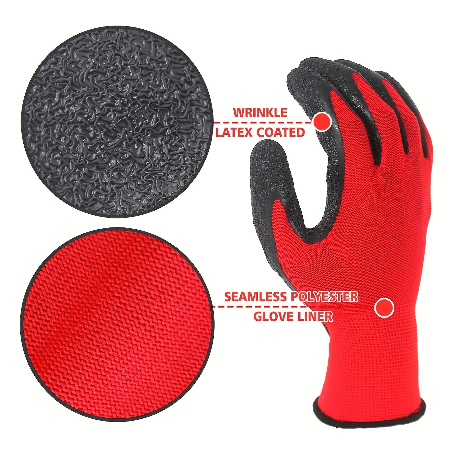 24 Pairs Safety Work Gloves Crinkle Latex Rubber Hand Coated Construction