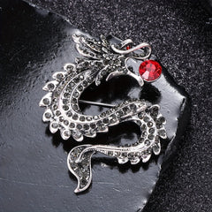 Zodiac Dragon Rhinestone Brooch - Unisex