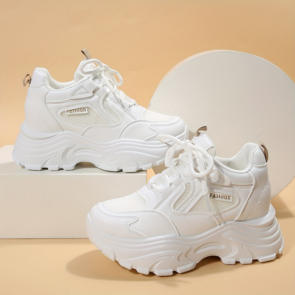 Solid Lace Up Mesh Sneakers Height Increased Dad Shoes Women's