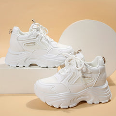 Solid Lace Up Mesh Sneakers Height Increased Dad Shoes Women's