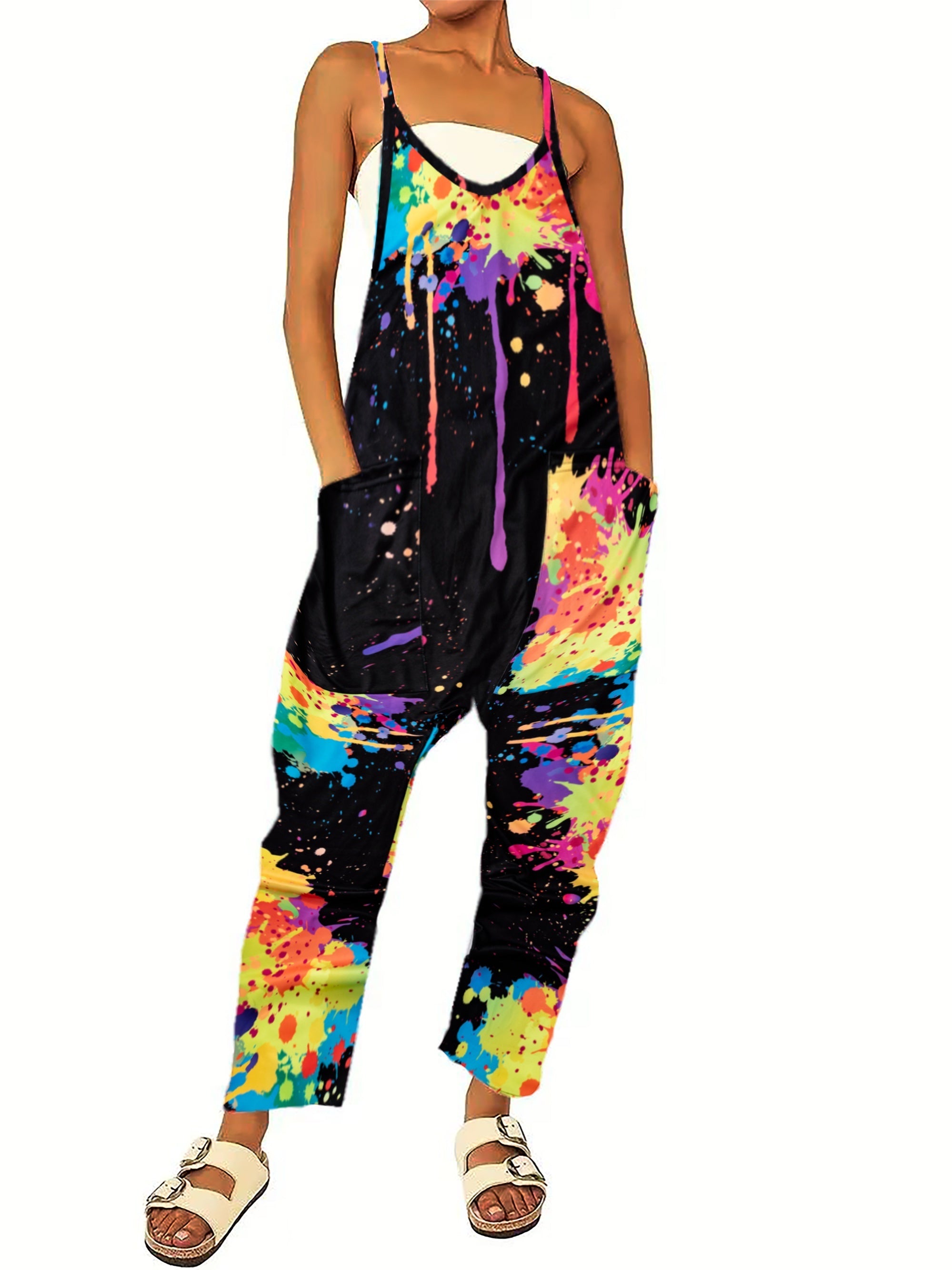 Marble Print Dual Pockets Overall Jumpsuit