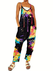 Marble Print Dual Pockets Overall Jumpsuit