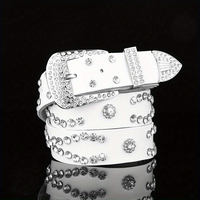 Y2K Rhinestone Belt Hip Hop Pin Buckle Vintage Cowgirl Belt