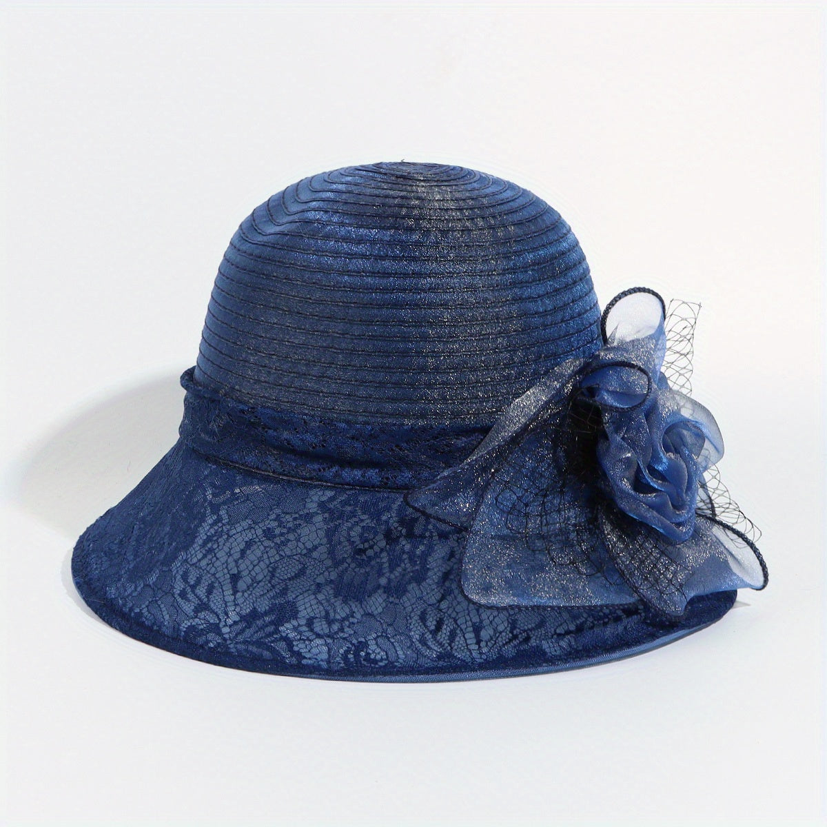 Embroidered Sun Hat Floral Decor Derby Hat Mesh Flower Bucket Hat