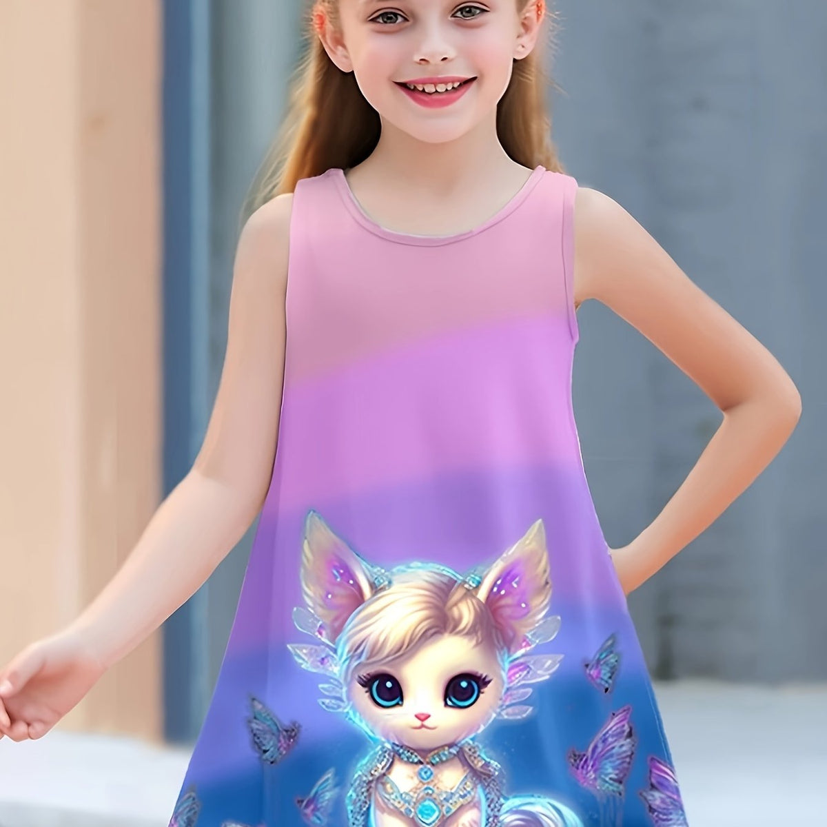 Dreamy Kitty Fairy Sleeveless Dress Girls Summer Gift
