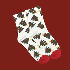 Christmas Trees Print Socks Comfy Mid Tube Women's Stockings
