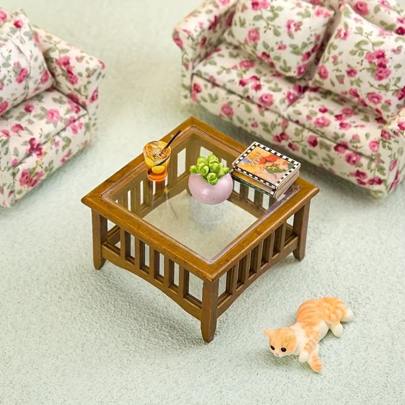 Dollhouse Coffee Table, Yellow Wood & Accessory, 1:12 Scale