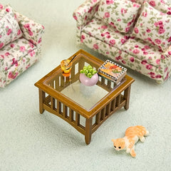 Dollhouse Coffee Table, Yellow Wood & Accessory, 1:12 Scale