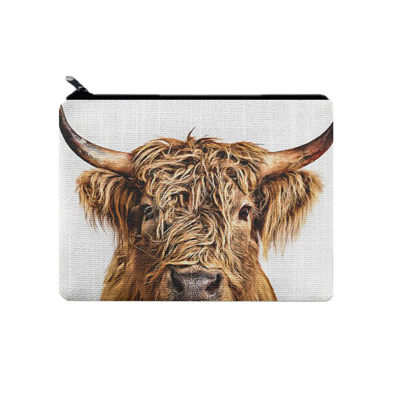 Cow Carry On Pouch Zipper Storage Bag Canvas Coin Purse