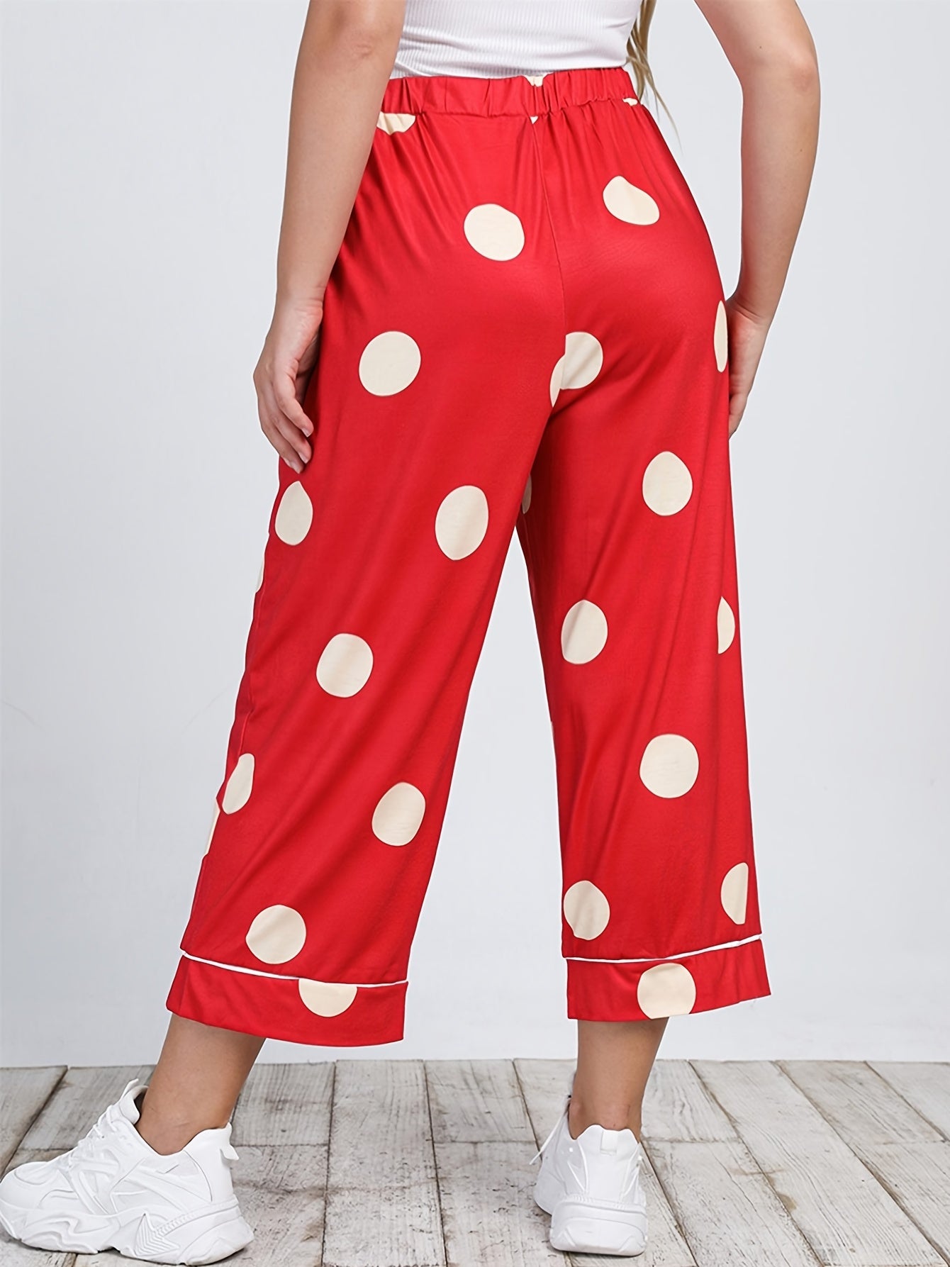 Polka Dot High Rise Cropped Pants Women's Plus Size