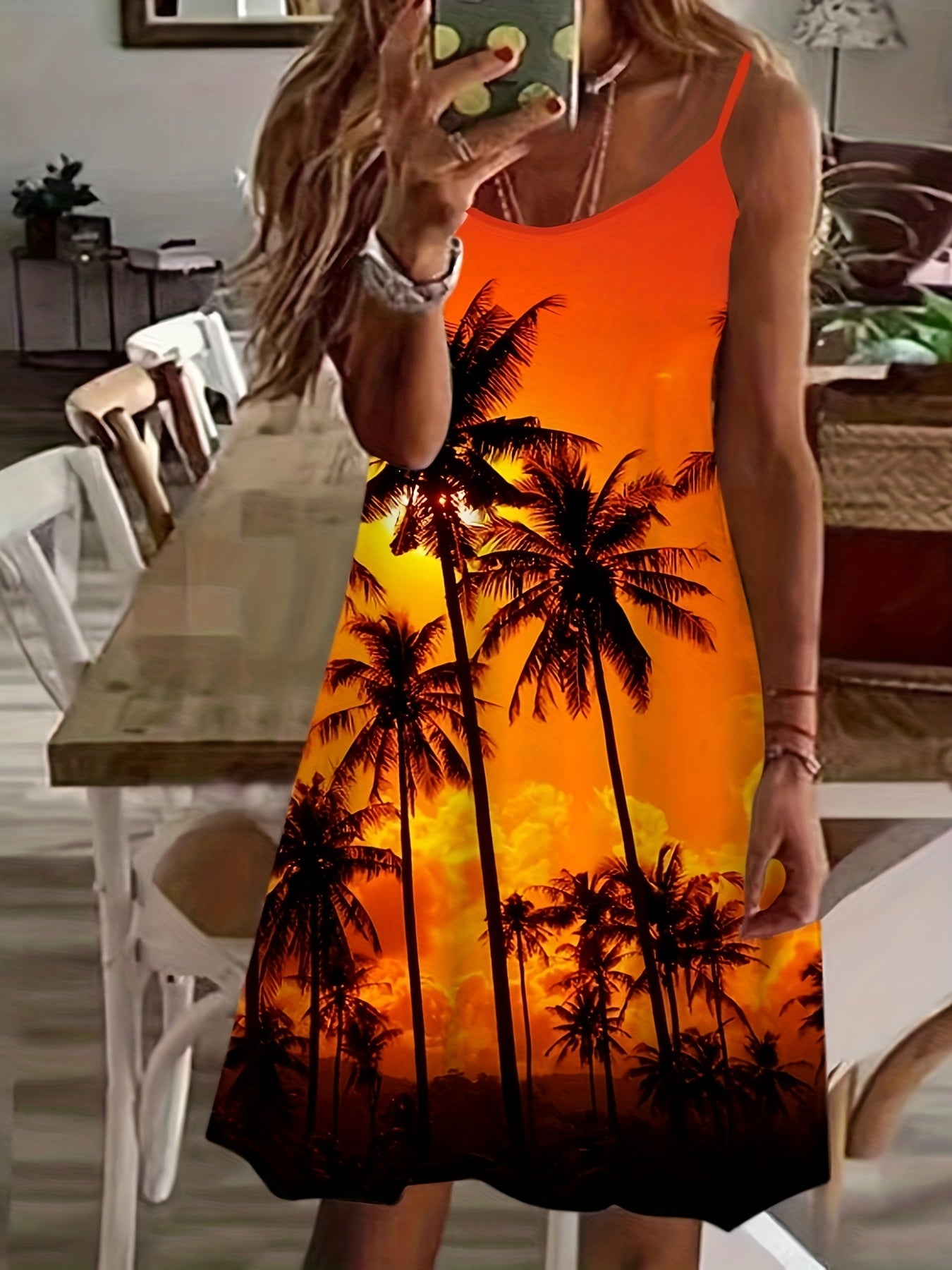  Sexy Cami Dress Women's Plus Painting Print Adjustable Strap