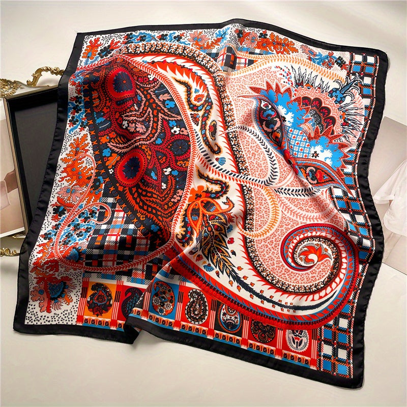 Boho Floral Print Bandana Vintage Silk Square Scarf