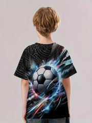 Football 3D Print Boy's Tee Short Sleeve Crew Neck Comfy T-shirt