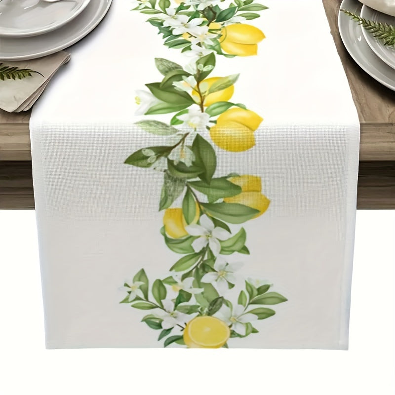 Polyester Table Runner Rustic Lemon Leaves Kitchen Dining Dresser Yellow Farmhou