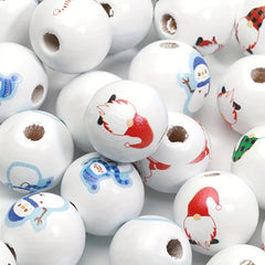 10pcs Christmas Printed Wooden Beads Set Snowman Elk Decorative