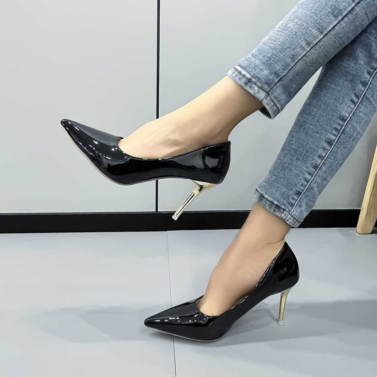 Women's Pointed Toe Court Pumps Patent Leather Stiletto Heels