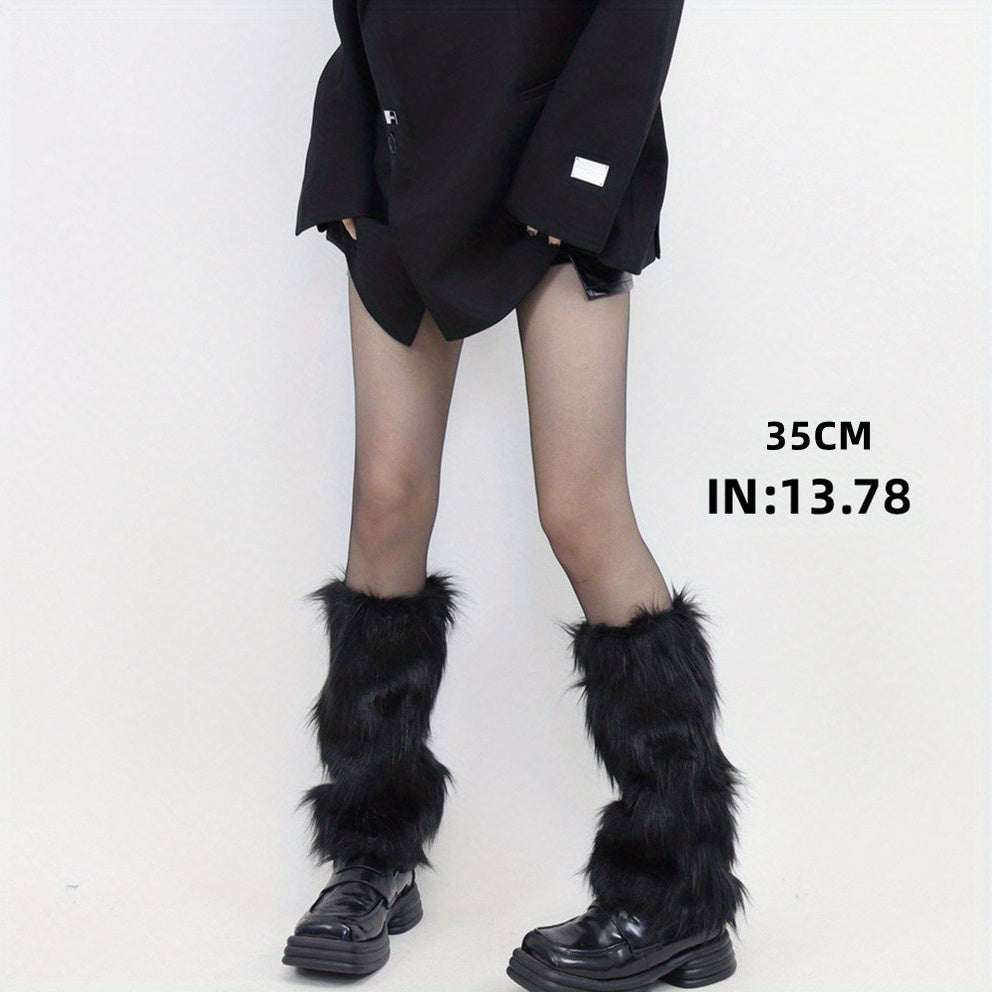 Y2K Faux Fur Leg Warmers Knee High Socks