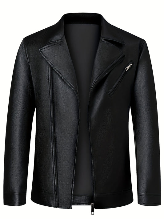 Men's PU Biker Jacket Zip Up Lapel Faux Leather Jacket