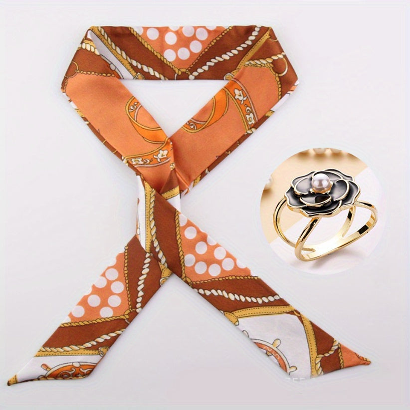 Dotted Brown Skinny Scarf & Scarf Ring Set